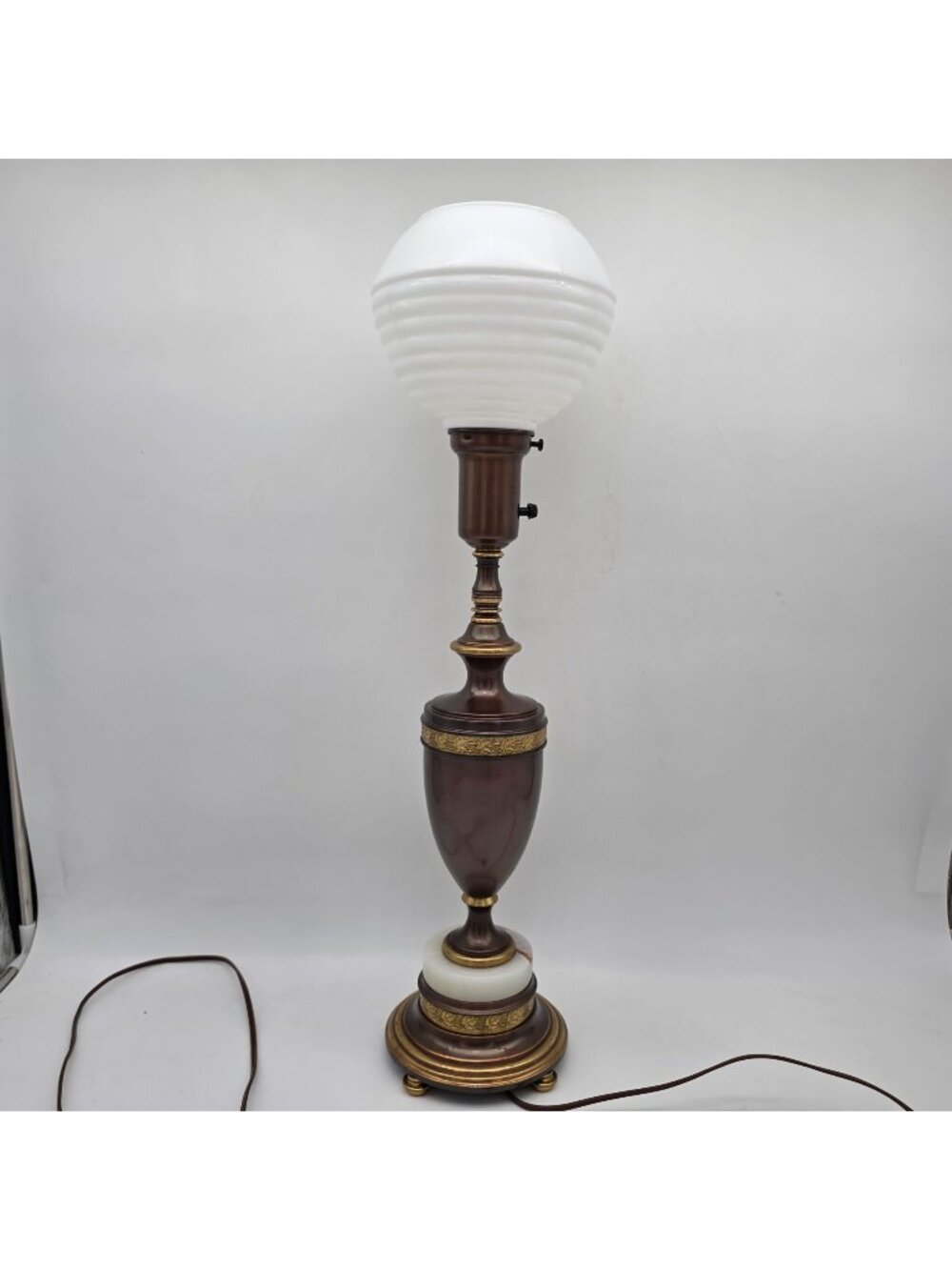 Mid Century Brass Marble Urn Torchiere Table Lamp Milk Glass Shade 25.5" - Picture 1 of 16